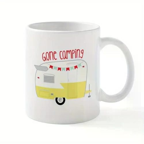 11 oz Ceramic Coffee Mug, Insulated, Reusable, Multipurpose Fun Camping Pattern, with Double Side Handle, Machine