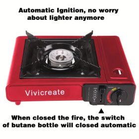 8500 BTU Portable Butane Stove - Compact Camping Burner, Outdoor Cooking Stove, Lightweight Butane Burner for Hiking, Backpacking (Color: Red)